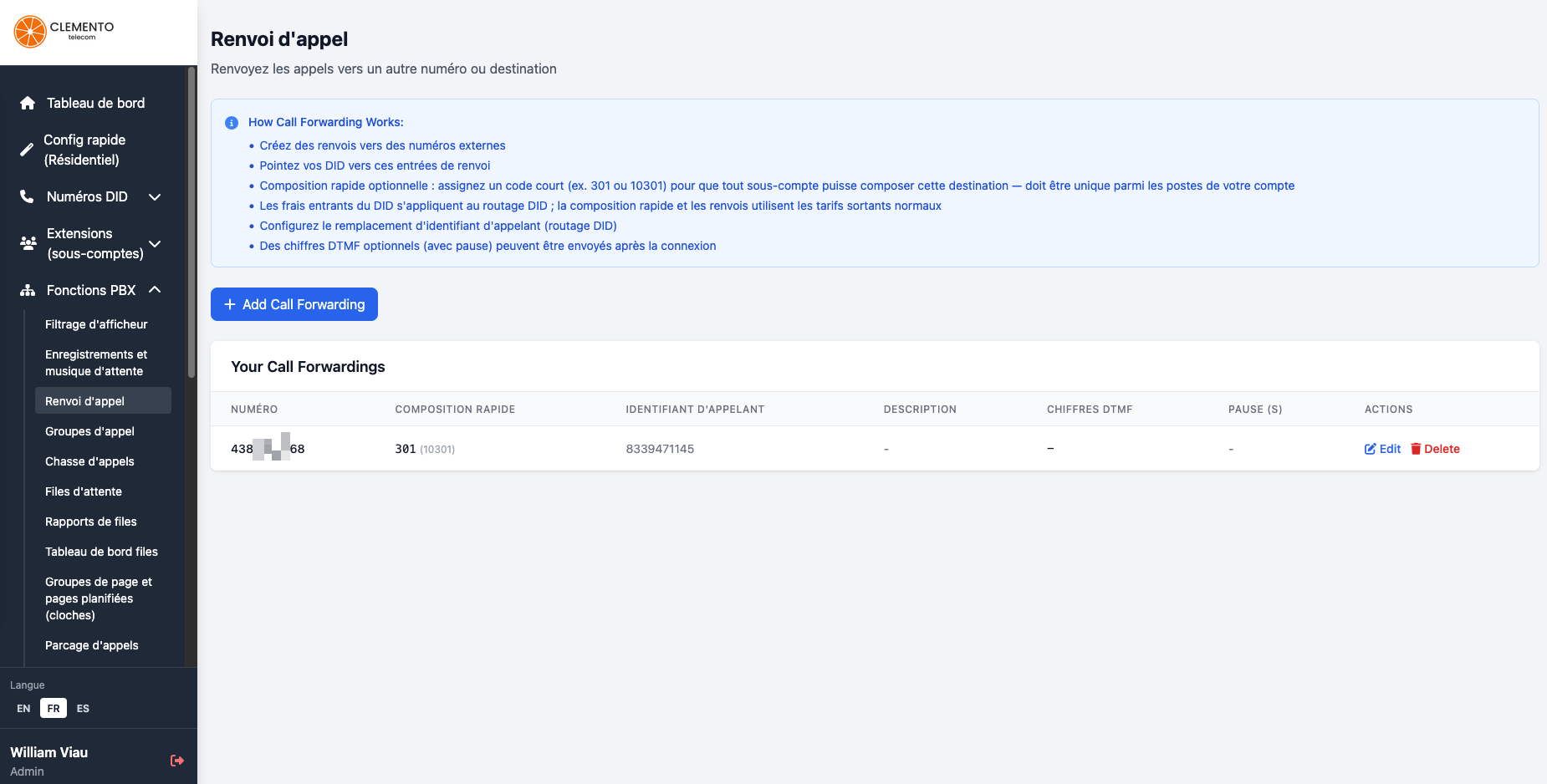 Gestion du renvoi d’appel dans le portail