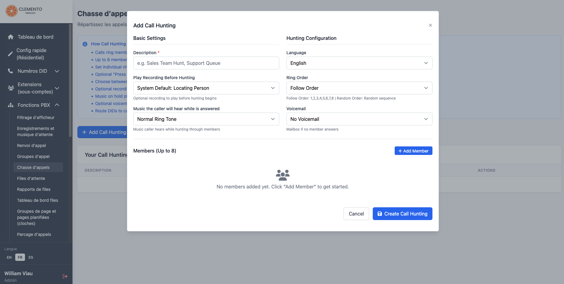 Configuration de la chasse d’appels dans le portail